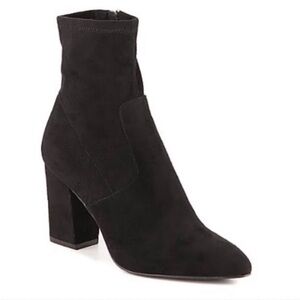 Madden Girl Black Booties Ankle Boots Size 9.5 Heeled Sock Womens Faux Suede